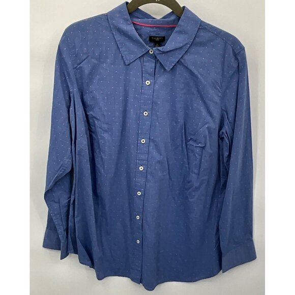 Talbots Woman 1X Blue Pink Polka Dot Button-Up Shirt Long Sleeve - Picture 2 of 6